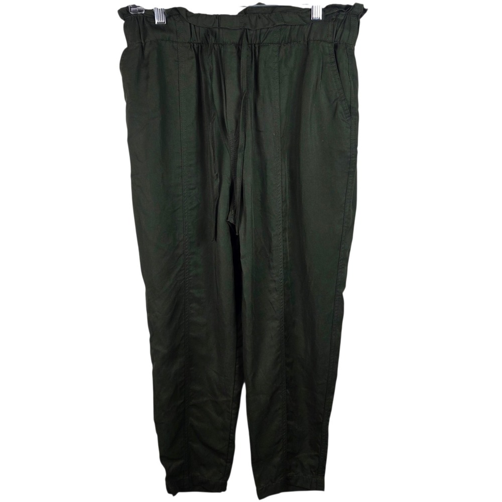 A New Day Paperbag Waist Pants Women Medium Olive Green Good Lyocell Drawstring